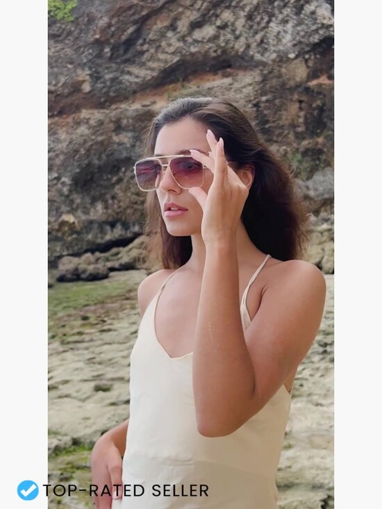 Retro Oversized Square Sunglasses Vintage Double Bridge Metal Frame Unisex UV400 main image 6